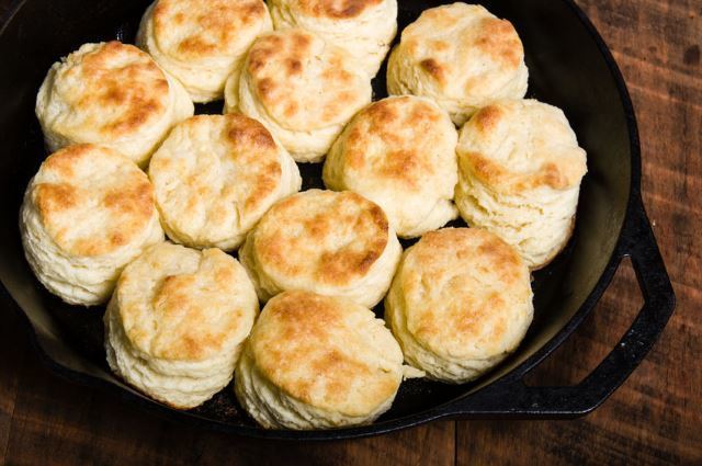 Skillet Biscuits Skillet Biscuits on wooden background.