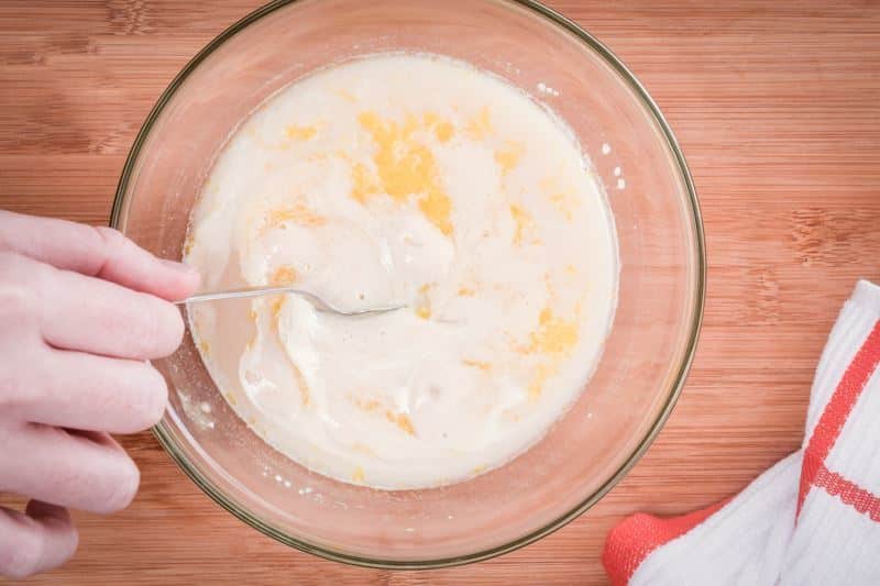How to Make Pretzel Bread Step 4-2 Mixing yeast with butter mix.