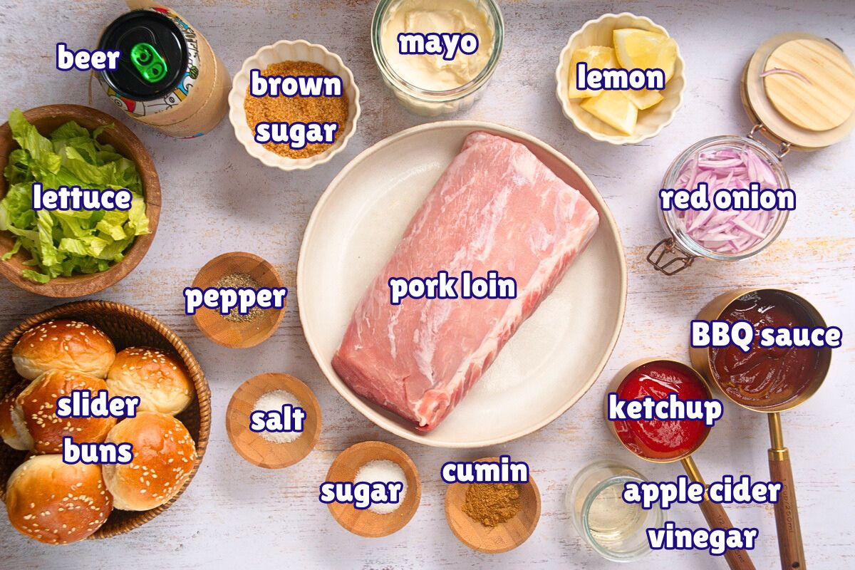 Pulled pork slider ingredients prepped and labeled.