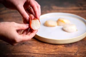 Scallop wrapped in bacon.
