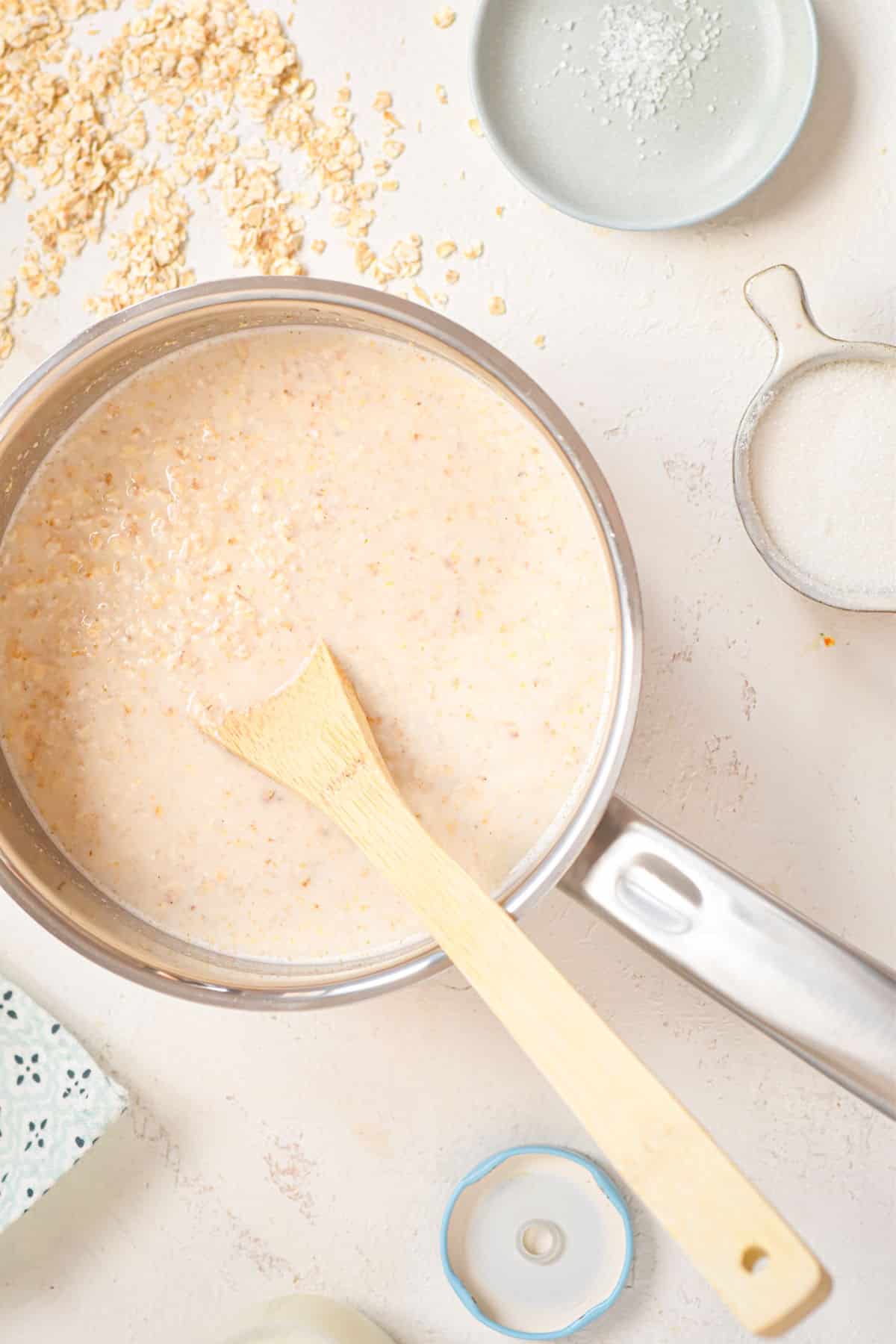 Oatmeal in a saucepan.