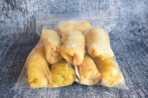 Cabbage rolls in freezer bag.