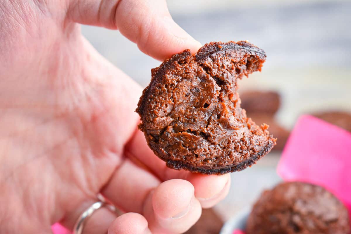 Close up of brownie bite.
