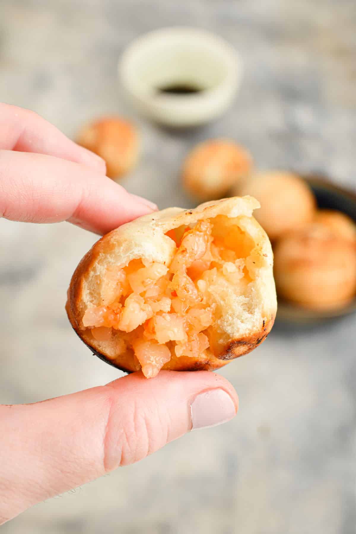Shrimp ball cut open.
