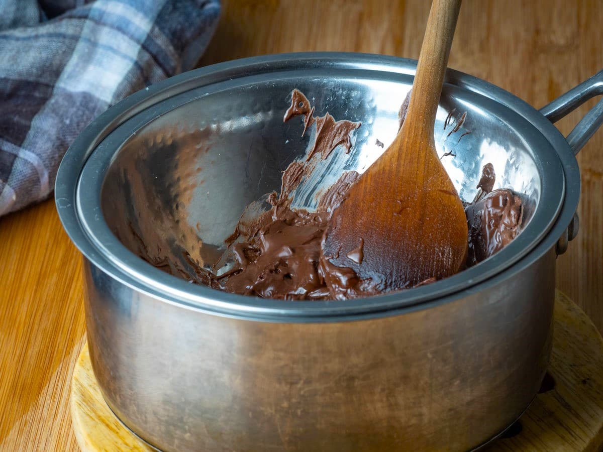 Melted chocolate in double boiler.