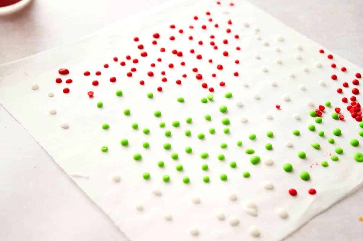 Christmas candy dots dried on wax paper.