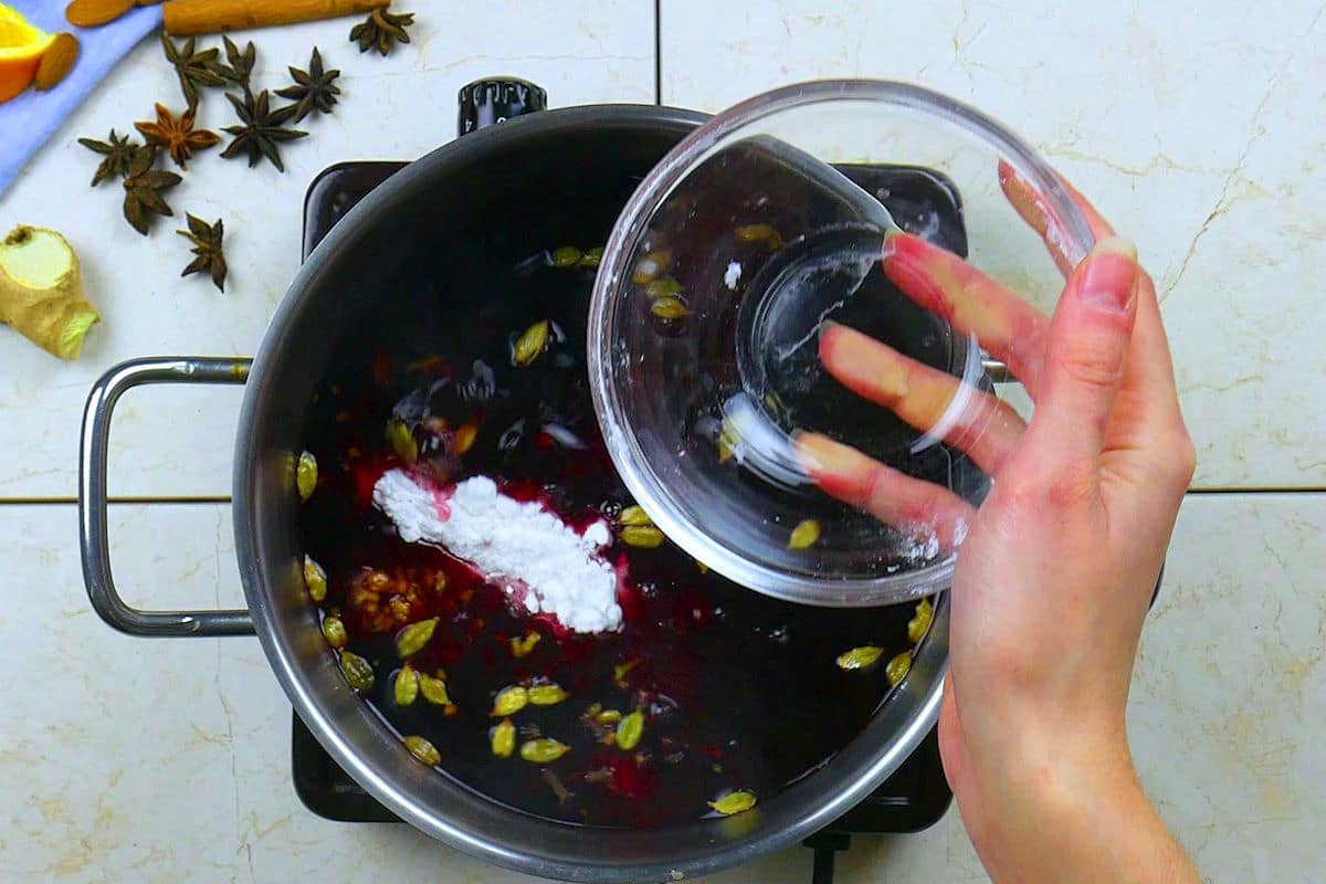 Swedish Glögg in pot on burner.