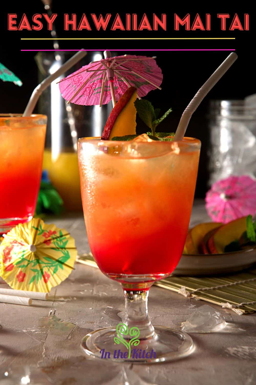Hawaiian mai tais with text overlay that says 'easy Hawaiian mai tai'.