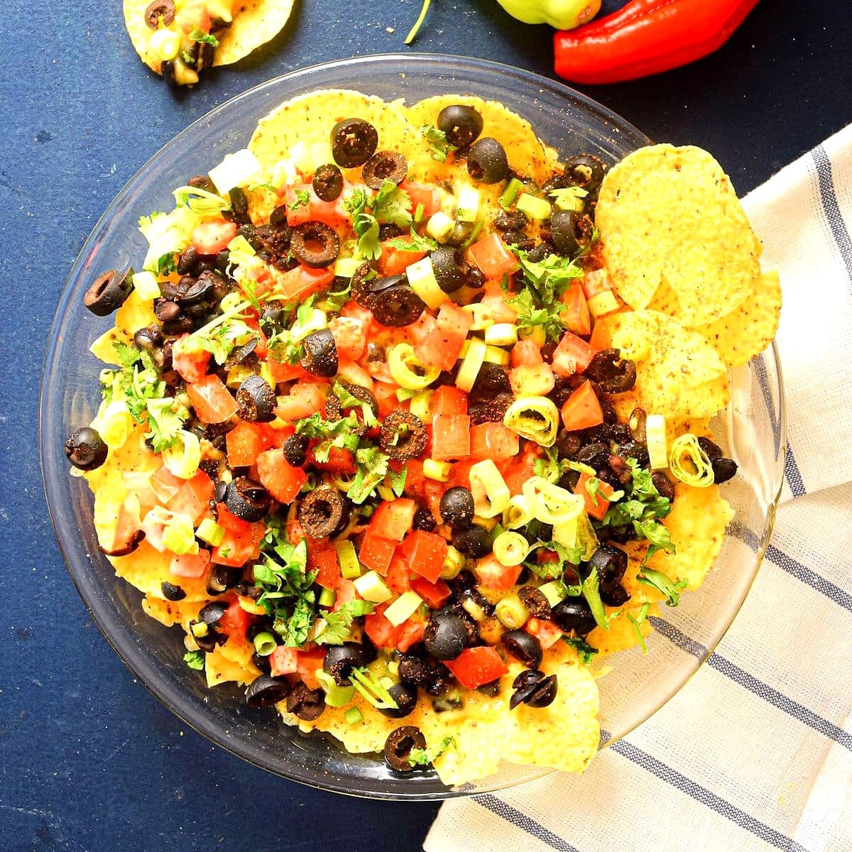 Veggie nachos on plate.