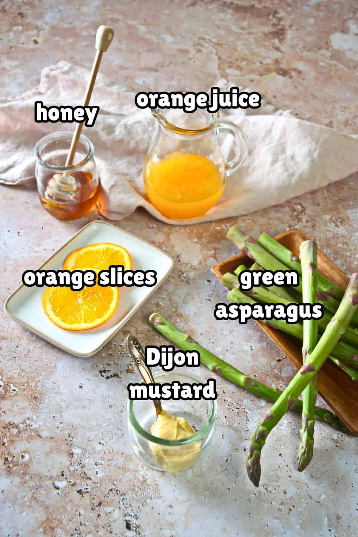 Grilled asparagus in foil packets ingredients labeled.