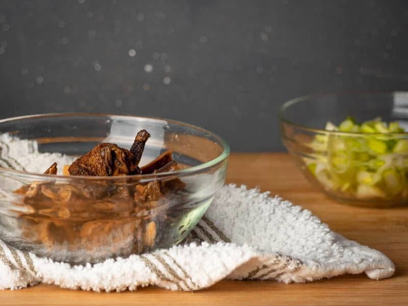 Mushrooms in clear bowl.