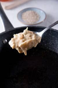Kimchi pancake batter on a spoon.