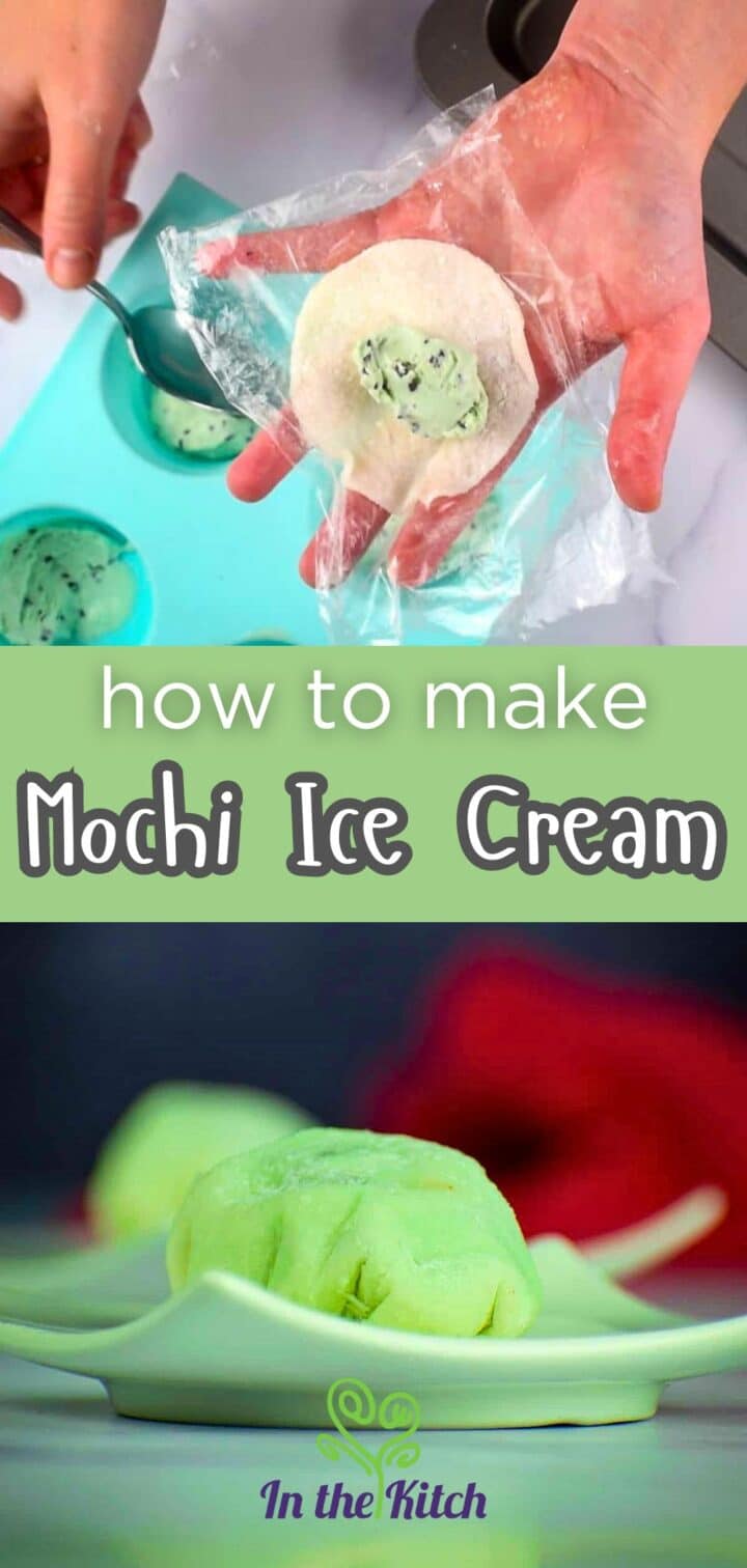 Mochi ice cream on dish with text overlay that says 'how to make mochi ice cream'.