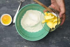 Flour and butter in a bowl.
