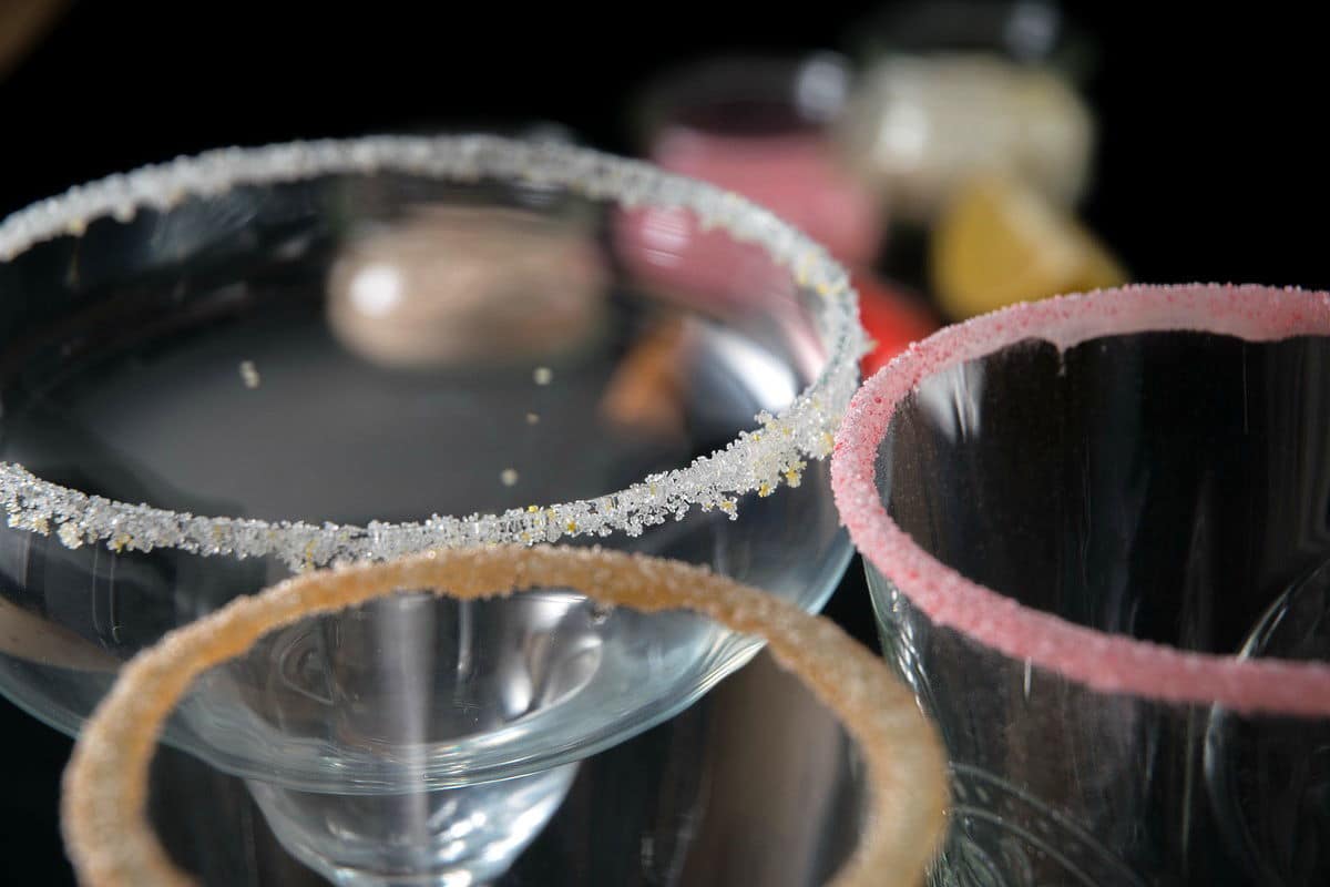 3 glasses with sugar rims.