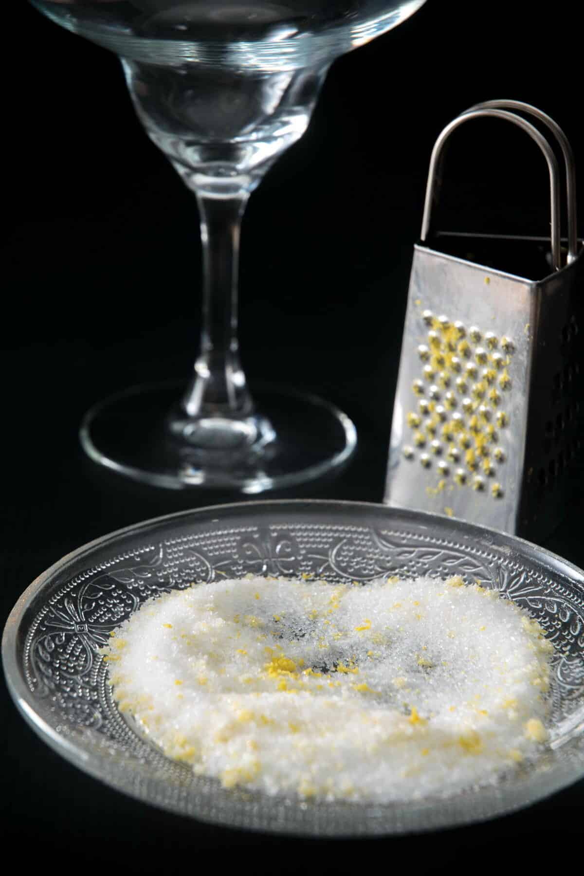 Lemon sugar rim on a plate.