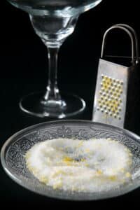Lemon sugar rim on a plate.