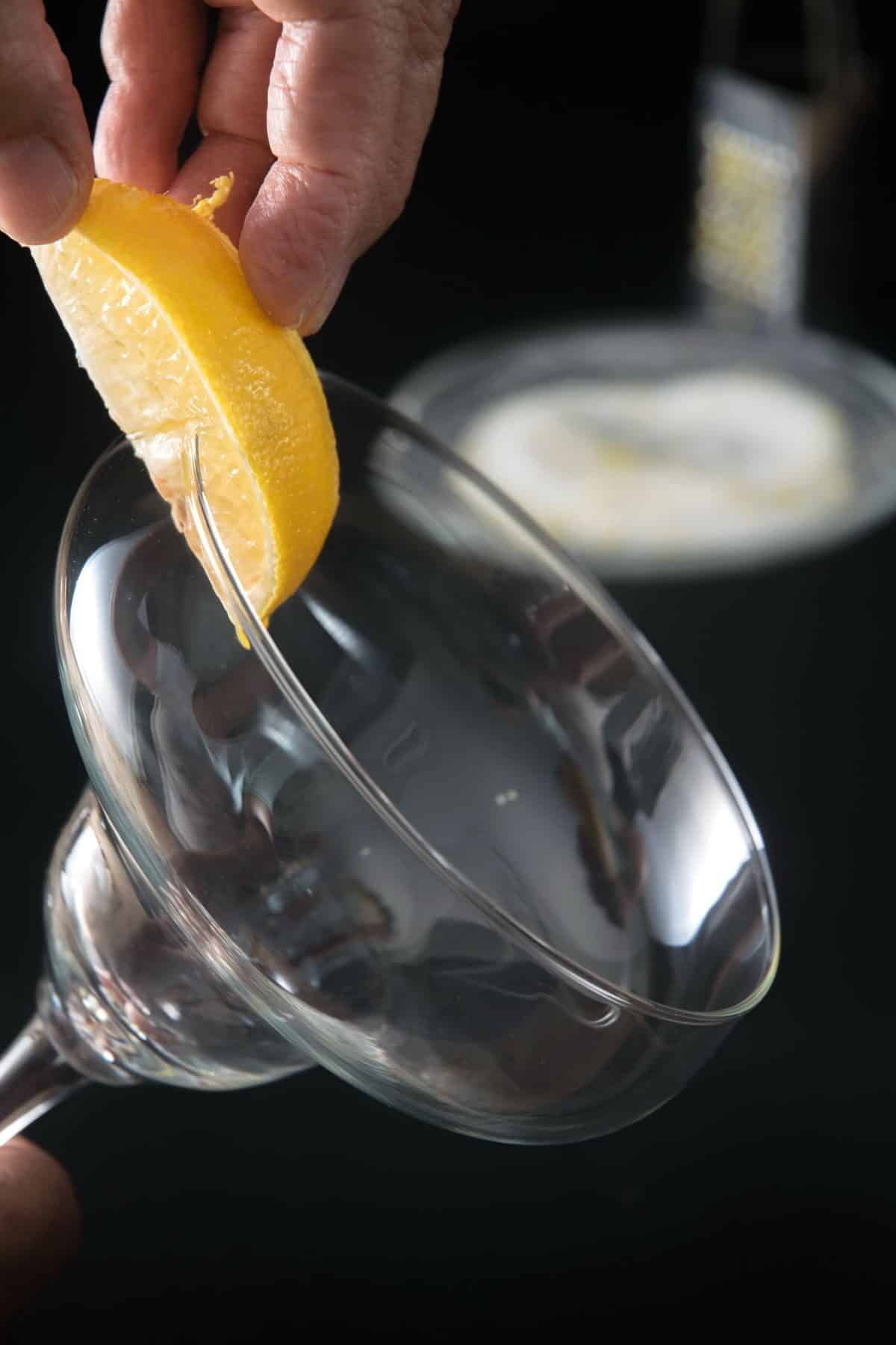 Lemon wedge on a margarita glass.
