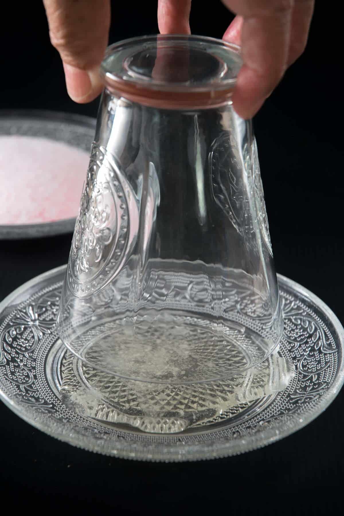 Cocktail glass dipped in simple syrup.