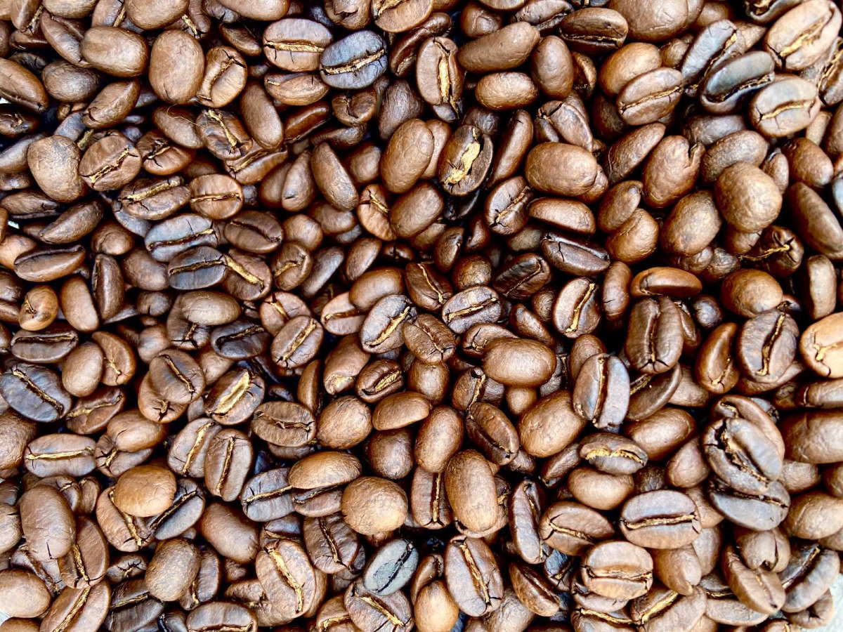 Roasted coffee beans.