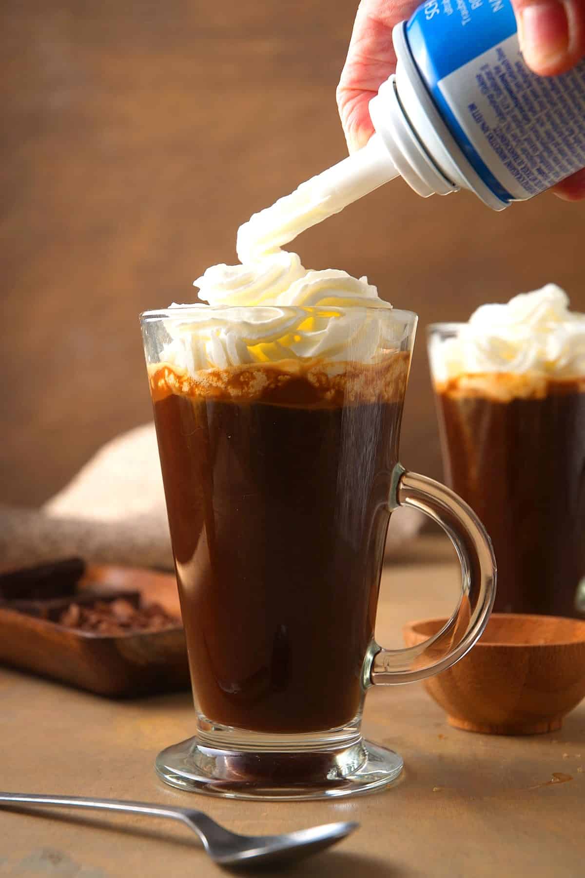 Irish coffee with whipped cream on top.