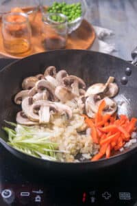 Veggies in frying pan.