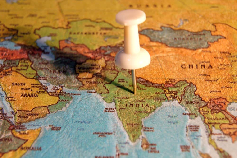 Map with a marker that points to India.