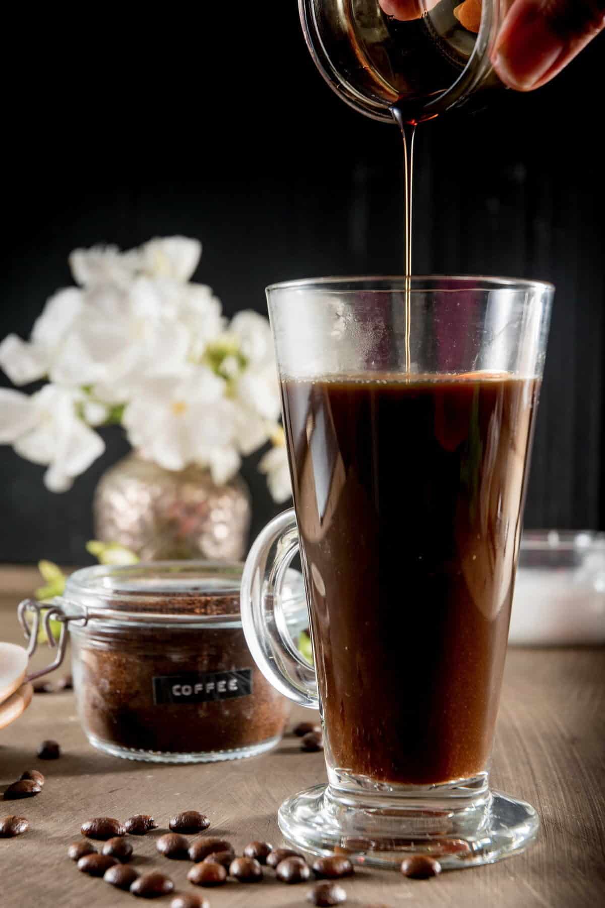 Coffee in a mug with vanilla.
