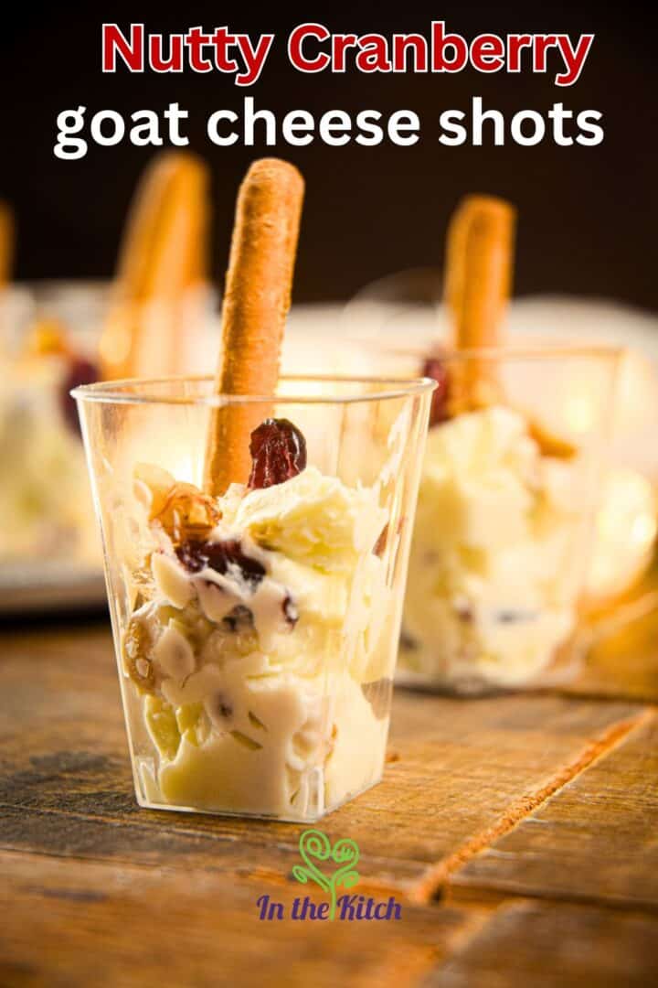 Goat cheese shots with mini breadsticks.