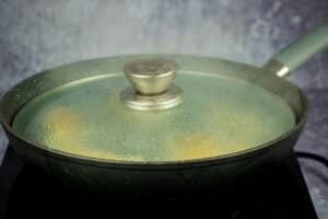 Pan with lid on.