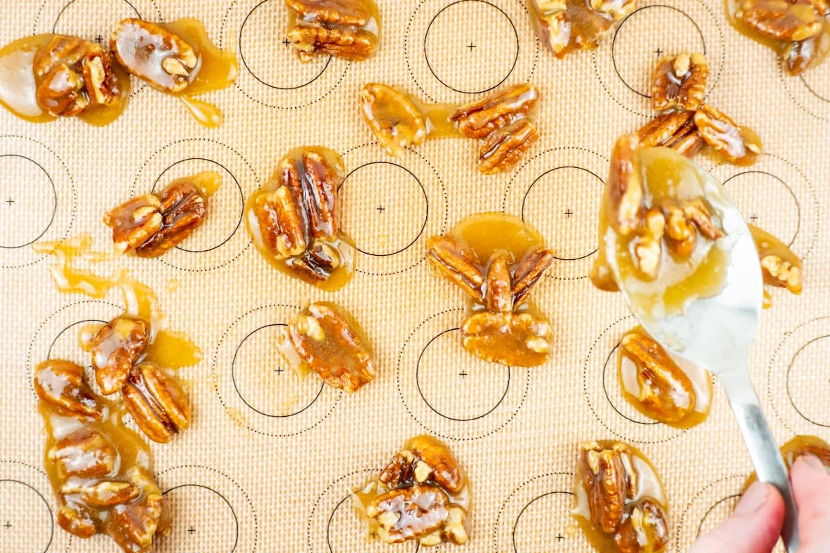 How to Make Pralines Step 6 Pralines on silicone mat.