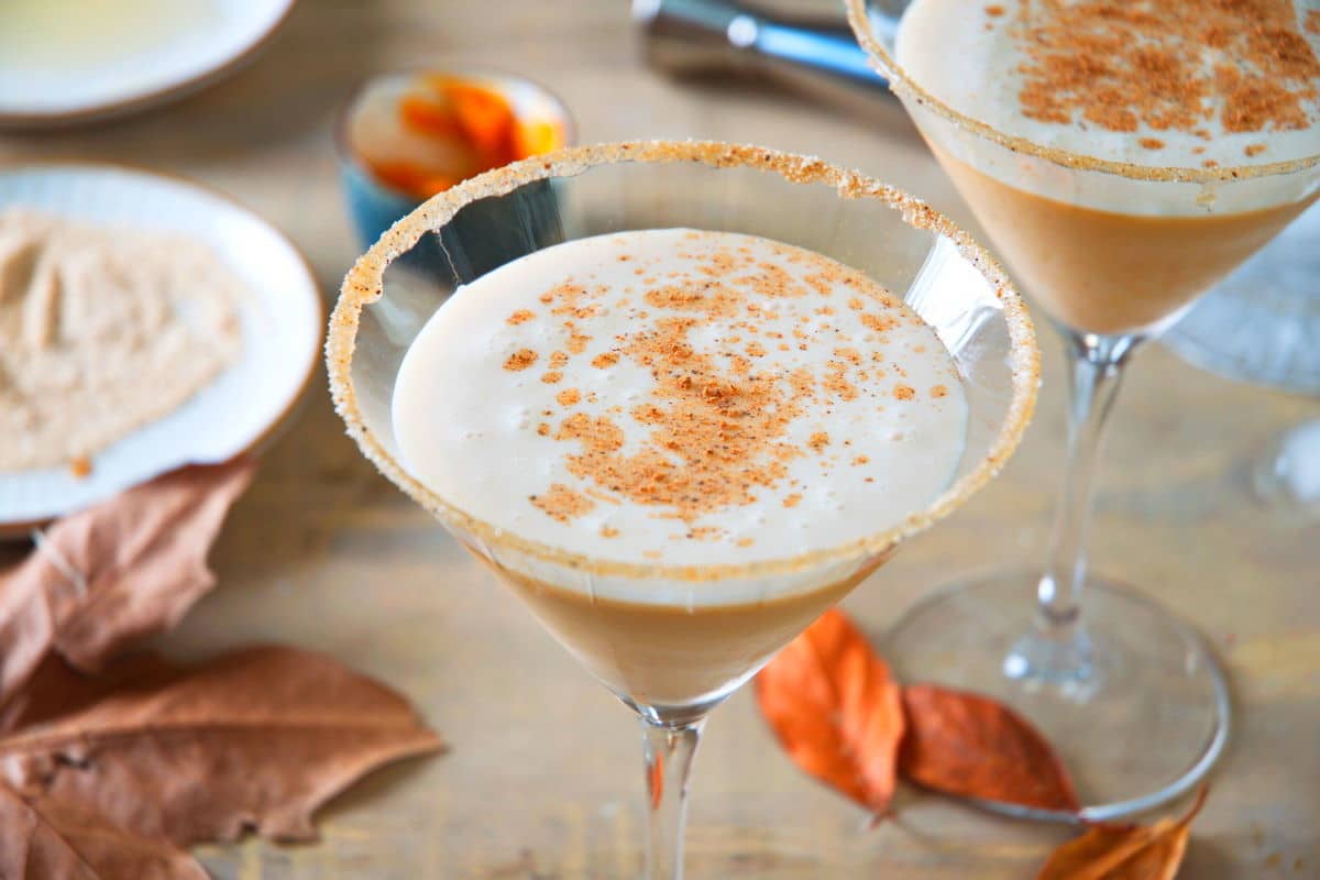 Pumpkin martinis with graham cracker rim.