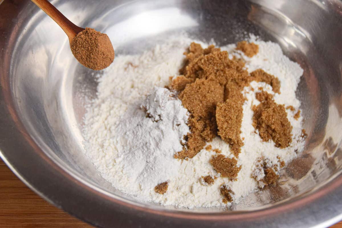 Pumpkin muffin dry ingredients in a bowl.