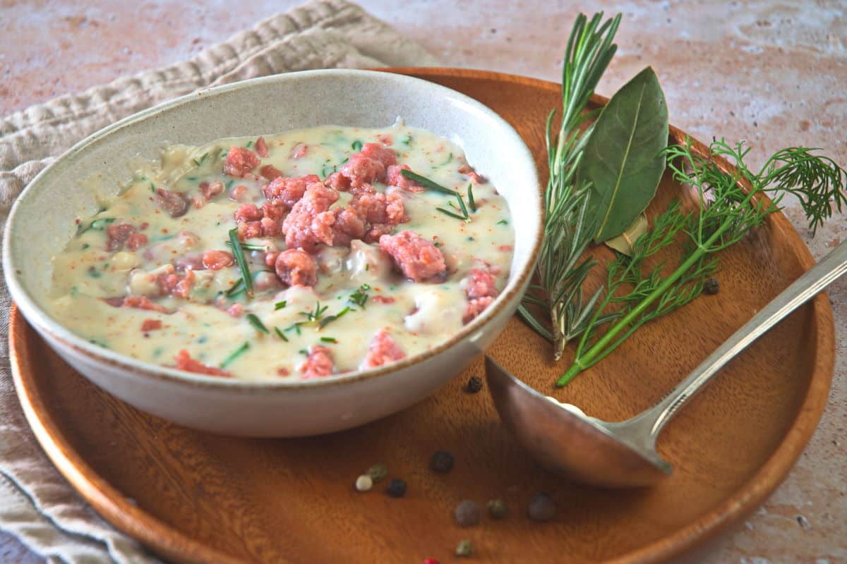 Sawmill gravy with fresh herbs on the side.