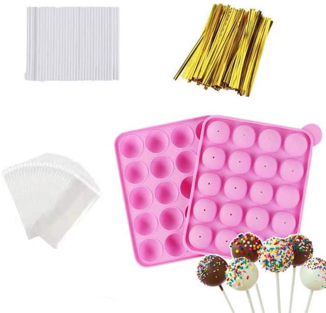 Silicone Cake Pop Mold silicone cake pop mold with treat sticks and ties.