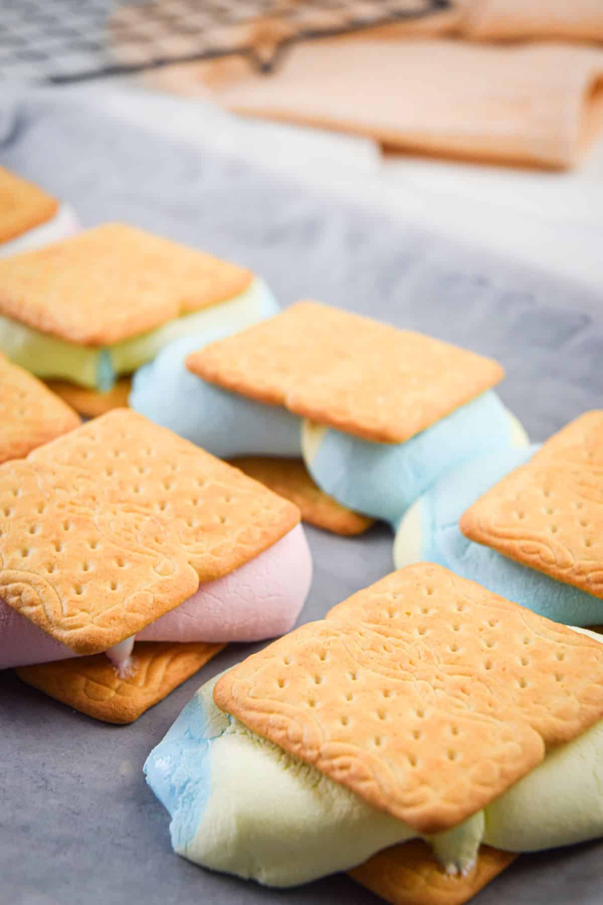 Melted marshmallows between graham crackers.