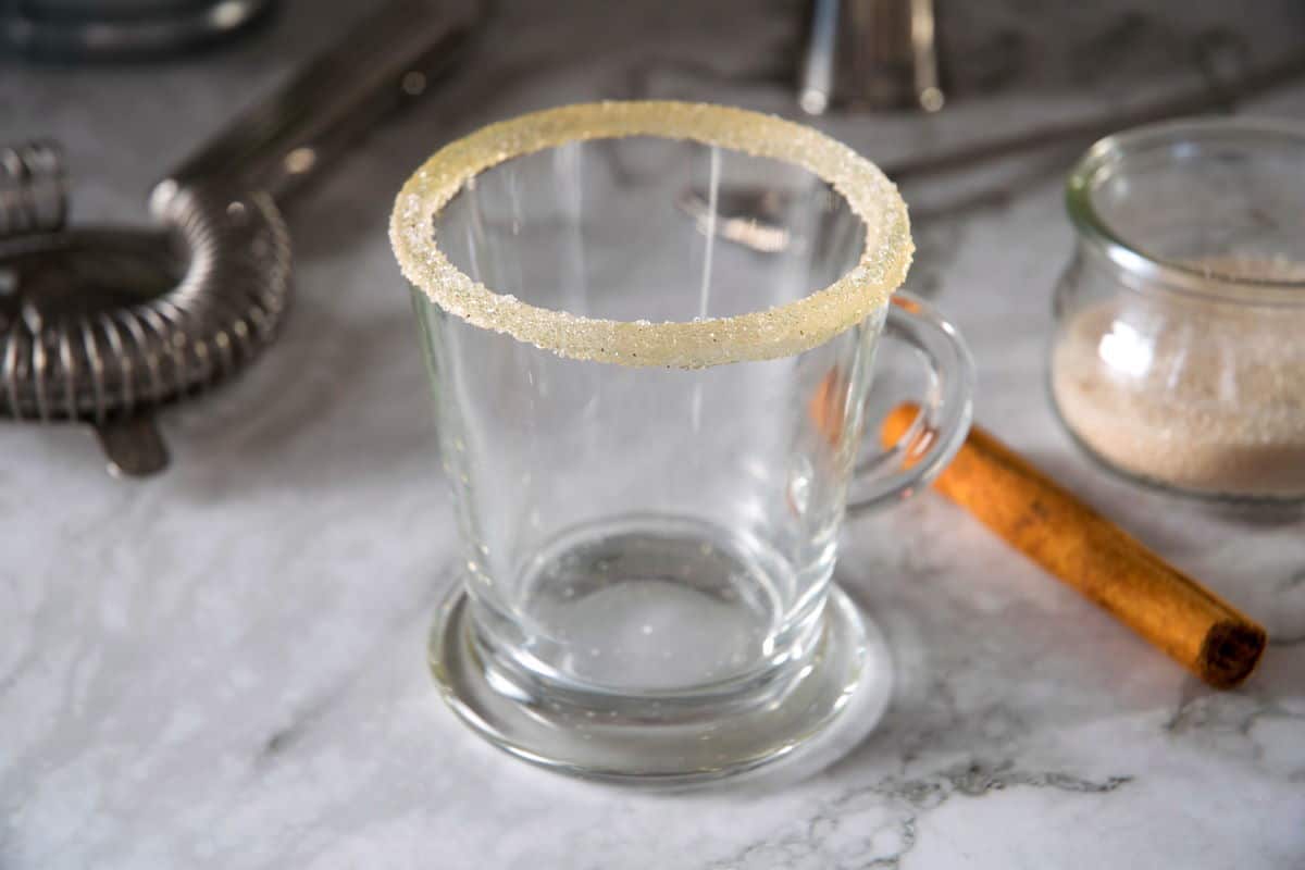 Sugar rim on a coffee mug on marble background.