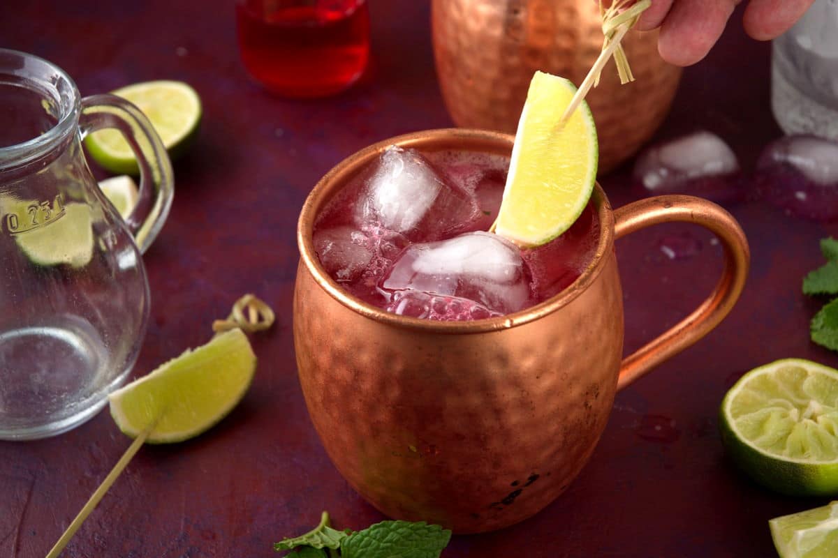 Finished Virgin Moscow Mule in copper mug.