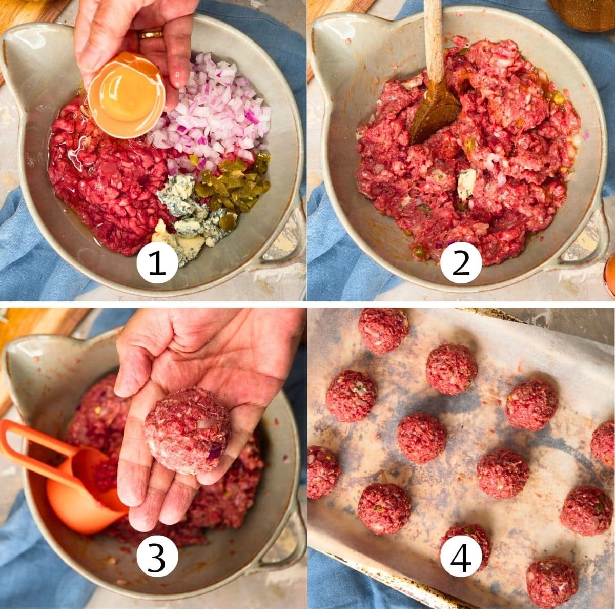 Bison sliders steps collage, making the meatballs.