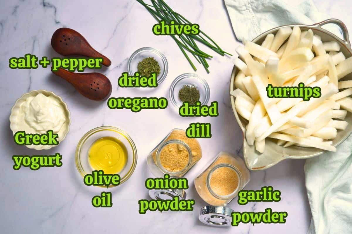 Turnip fries ingredients labeled.