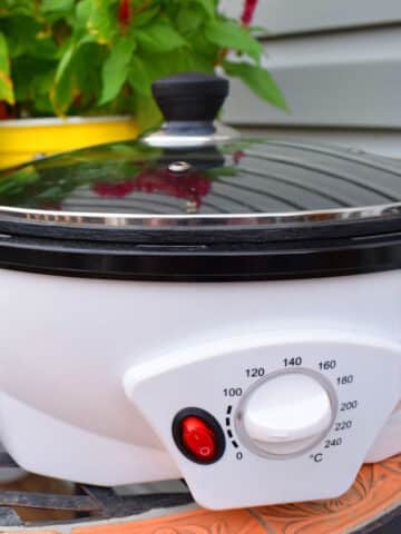 Home coffee roaster with lid.