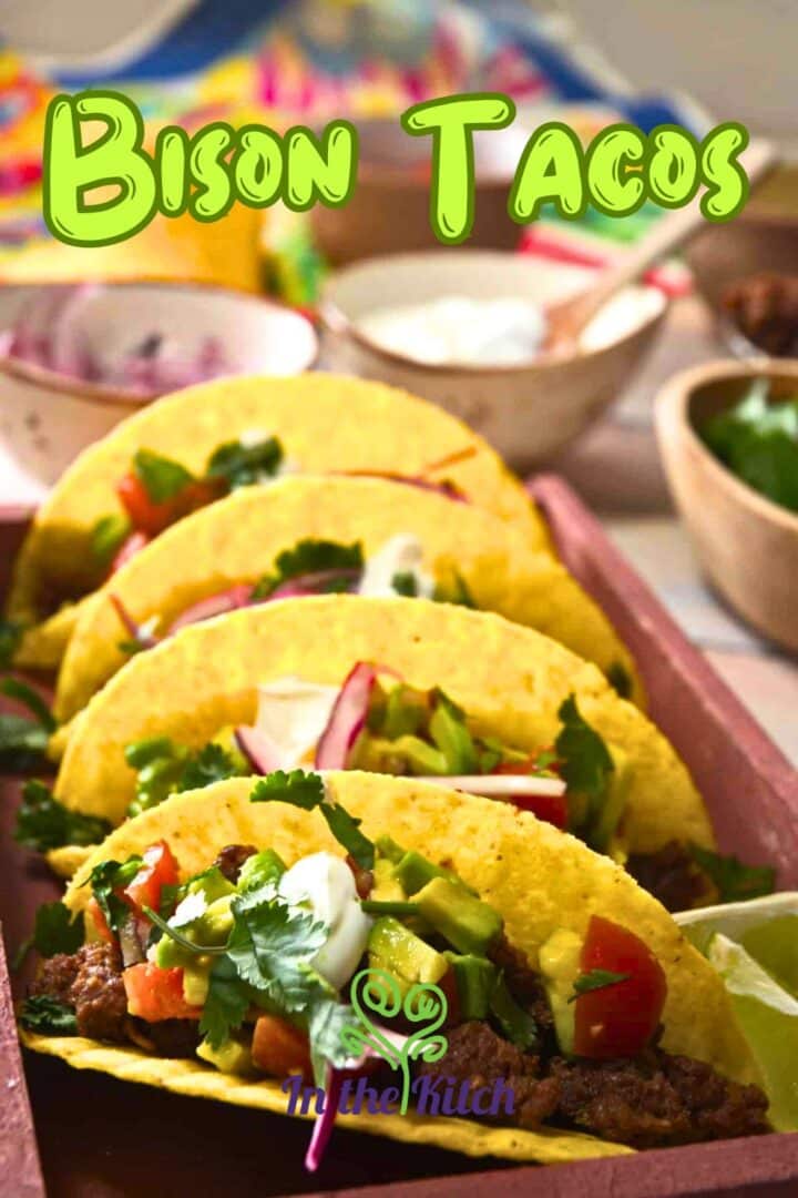 Bison tacos side by side with text overlay that says 'bison tacos'.