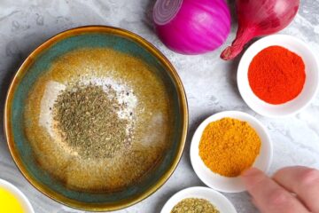 Blackening spices in separate small dishes.
