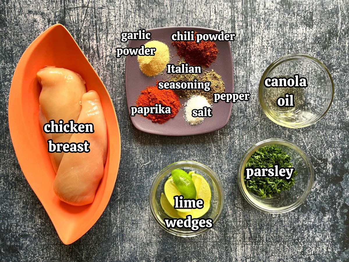 Blackened chicken ingredients prepped and labeled.