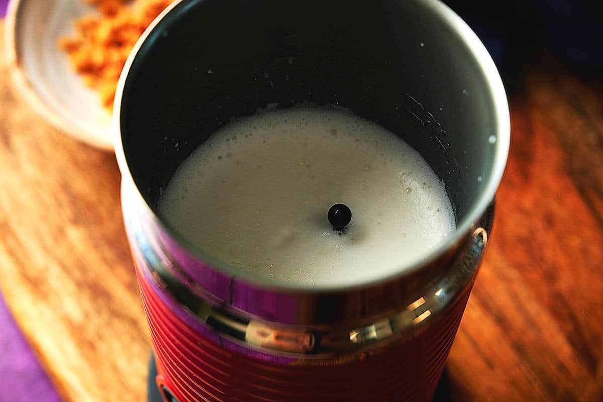 Milk in steamer.