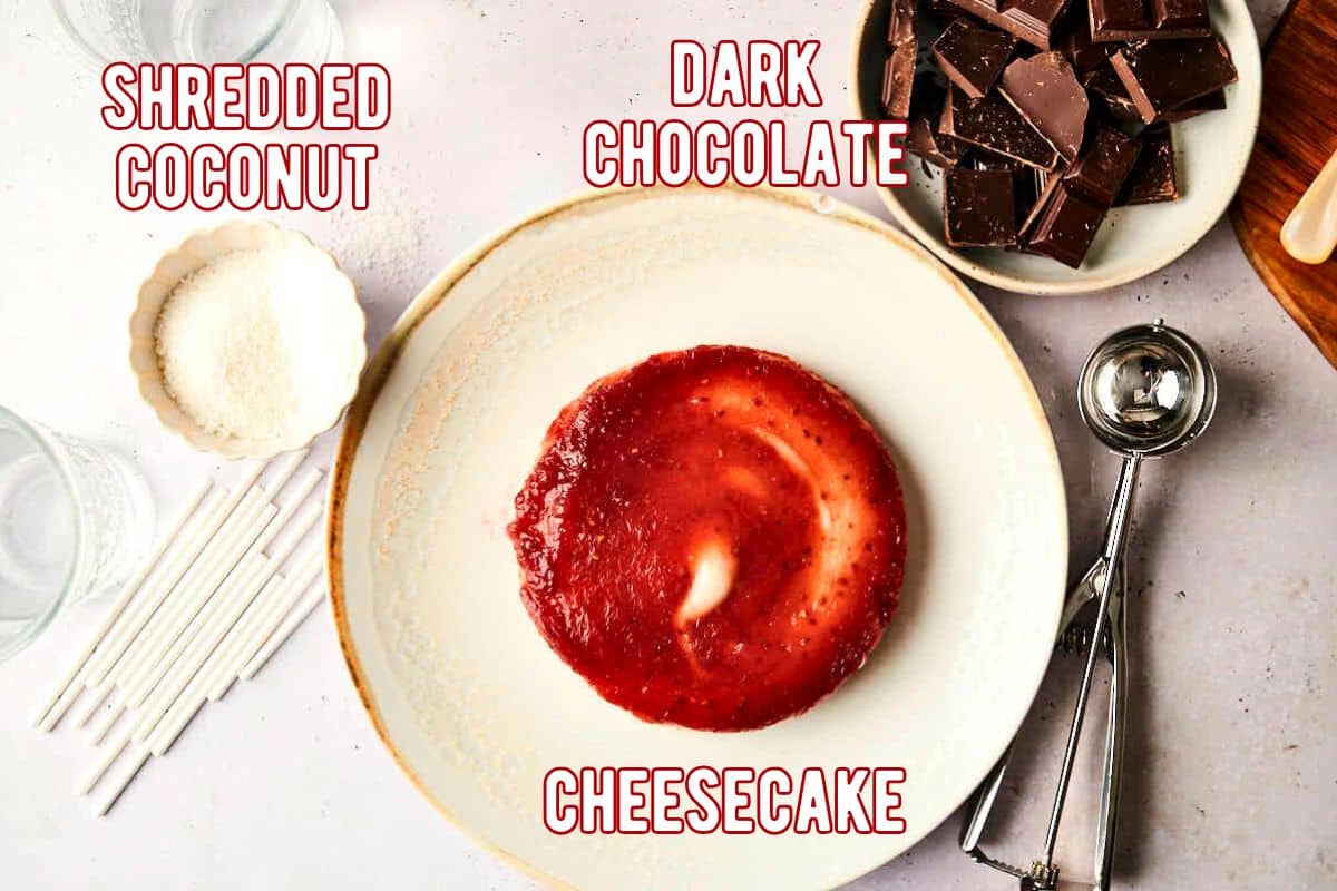 Cheesecake cake pop ingredients labeled.
