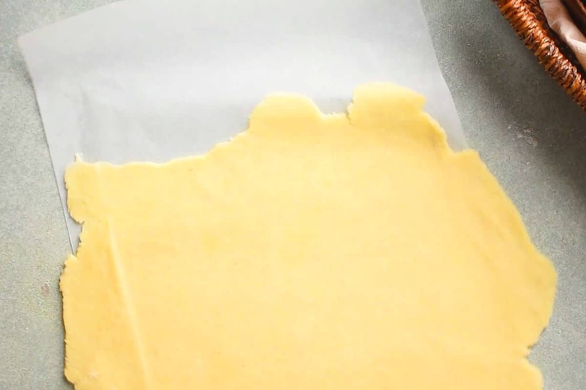 Pastry dough on baking sheet.
