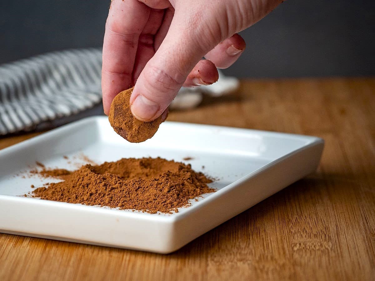 Chocolate truffle rolled in cocoa powder.