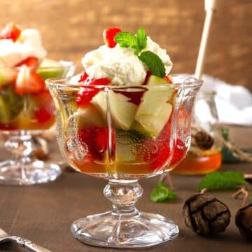 Fruit salad in dessert glass.