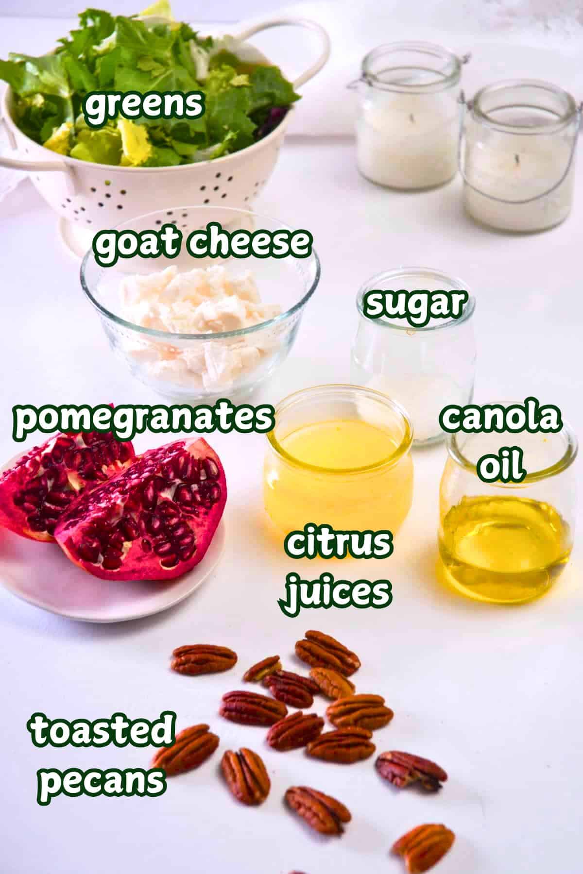 Christmas wreath salad ingredients labeled.